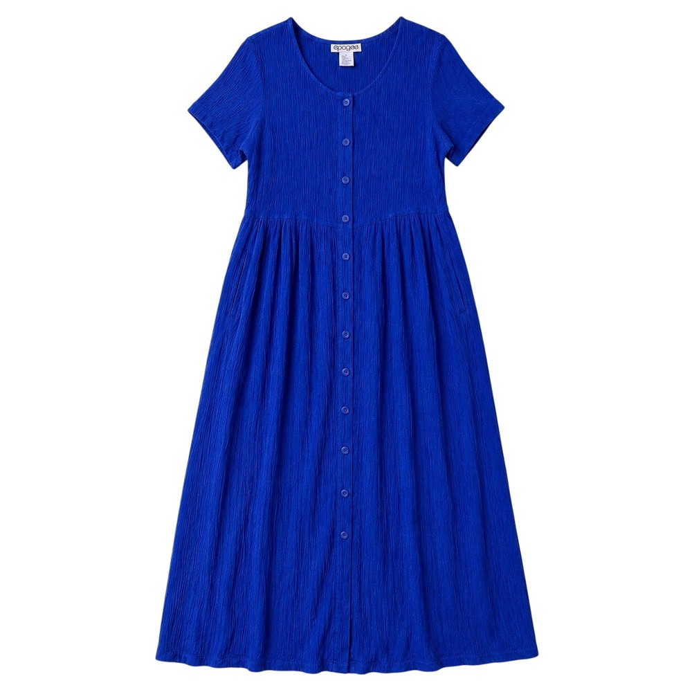 1990s Epogee Royal Blue Silk Maxi Dress Button Front Pockets M Lagenlook Artsy